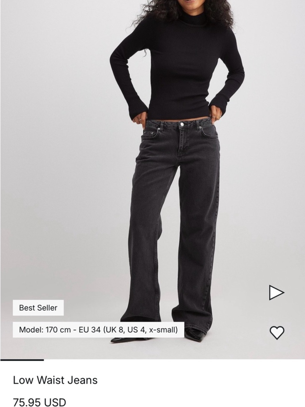 Na-Kd Low Waist Wide-Leg Jeans in Dark Grey Size 6 but runs small.